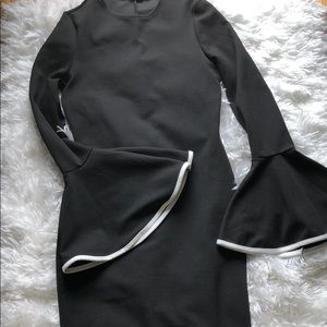 Black midi dress with bell sleeves